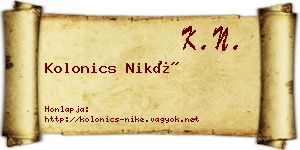 Kolonics Niké névjegykártya